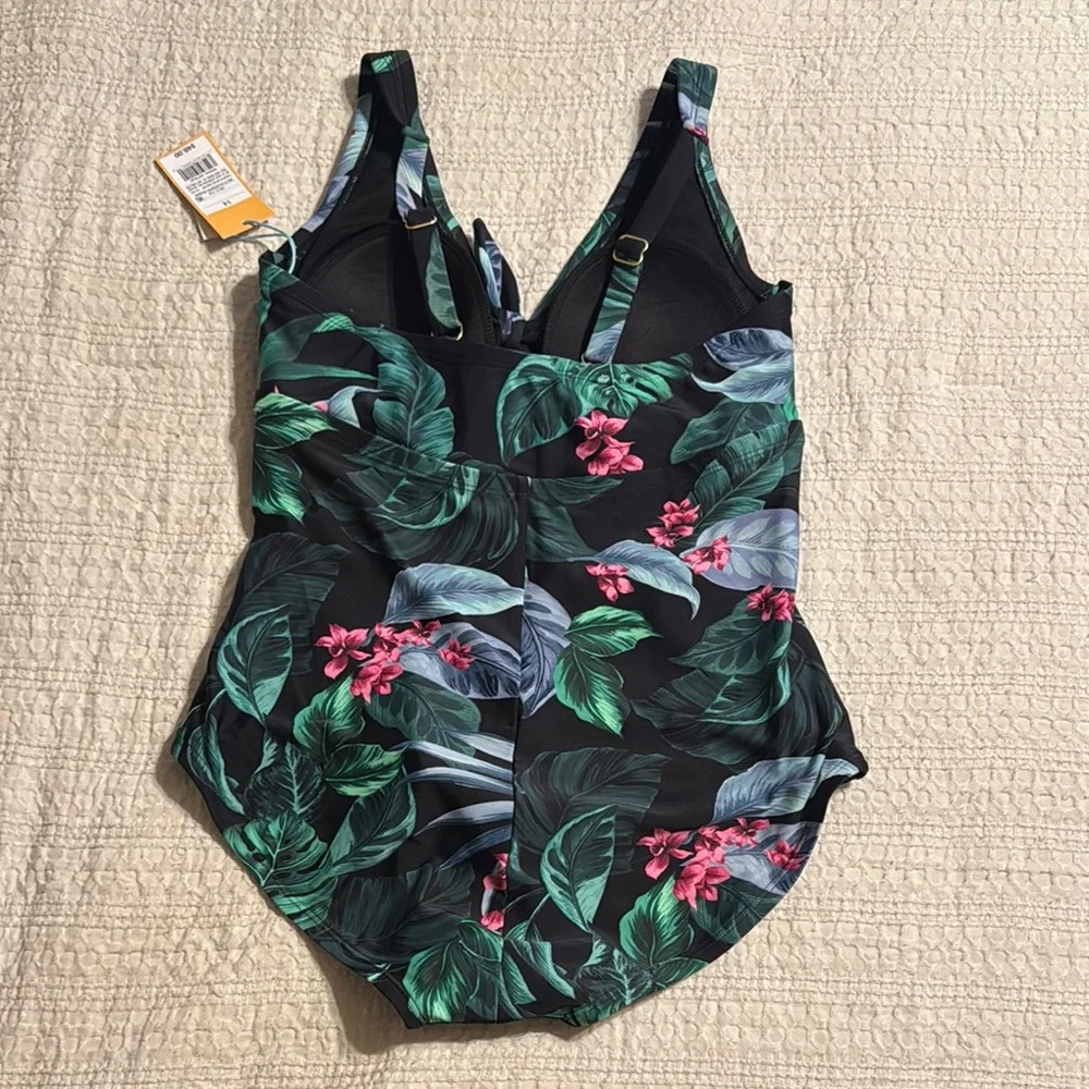 Women’s One Piece Swimsuit with V-Neckline and Ruching - Picture 2 of 4